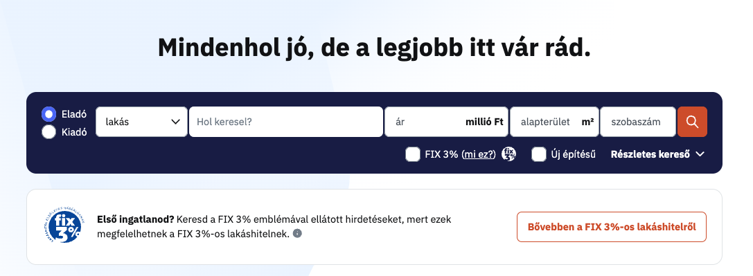 Képernyőkép az ingatlan.com főoldaláról.