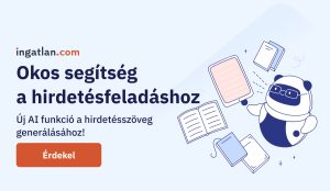 A hirdetésszöveg-generáló funkció borítóképe. Világoskék háttéren egy stilizált robot könyvekkel és füzetekkel.